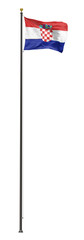 Croatian flag on a pole, isolated on a white background