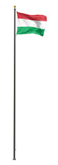 Hungarian flag on a pole, isolated on a white background