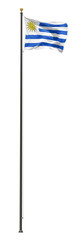 Fototapeta premium Uruguay flag on a pole, isolated on a white background