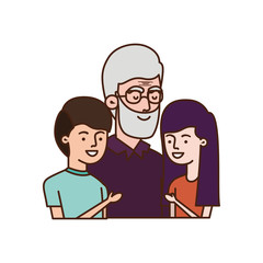 grandfather with children hugging avatar character