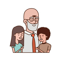 grandfather with children hugging avatar character