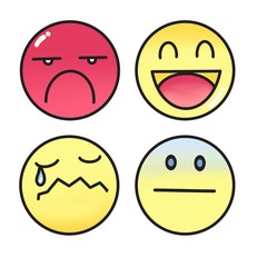Emoticon angry happy sad and mad. Illustration.