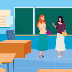 female teachers couple with in the classroom