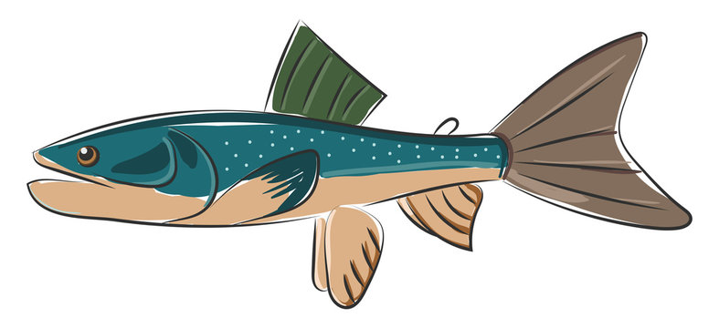 Cartoon blue-colored palia fish set on isolated white background viewed from the side vector or color illustration