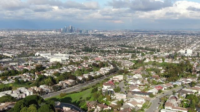 Aerial Telephoto Los Angeles Downtown City View from Baldwin Hills