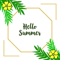 Vector illustration letter hello summer with shape of leaf wreath frame