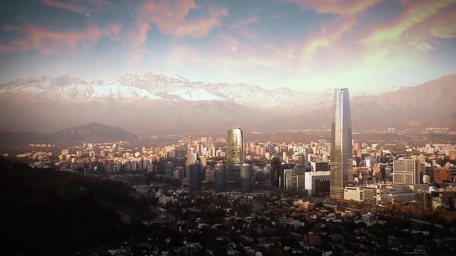 Santiago De Chile With Andes Mountains In The Background, Santiago, Chile.