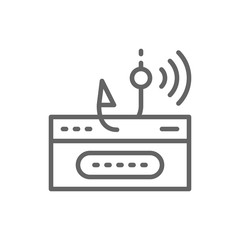 Account password and fishing hook, data phishing, hacking online scam line icon.