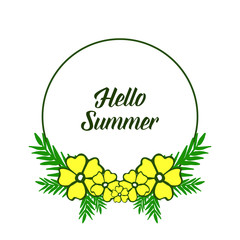 Vector illustration writing hello summer with yellow bouqet frame