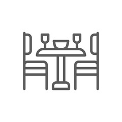 Kitchen table and chairs line icon.