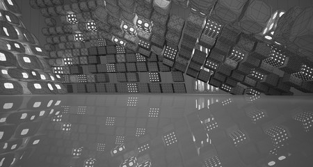 Abstract drawing white interior with neon lighting. 3D illustration and rendering.