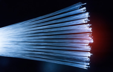 optical fibres dinamic flying from deep on technology background