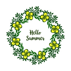 Vector illustration template hello summer with pattern yellow flower frame