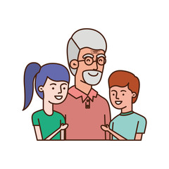 grandfather with children hugging avatar character