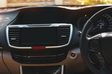 Naklejka na ściany i meble blank command control button on steering wheel of modern vehicle car