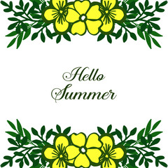 Vector illustration lettering hello summer with ornate of leaf flower frame