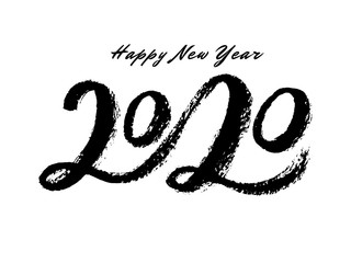 Vector Handwritten lettering 2020 on white background. Black modern brush inscription for design, background, card, print, sticker, banner. Happy New Year Calligraphy greeting card.