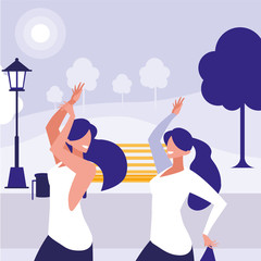 young girls dancing in the park characters