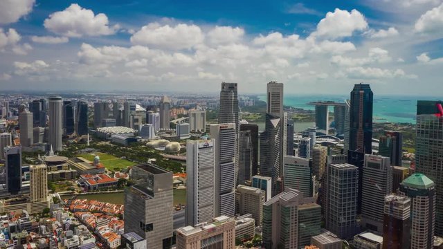 sunny day singapore cityscape marina bay downtown aerial panorama 4k timelapse