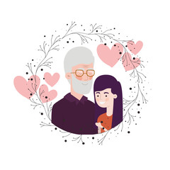 girl and grandfather with garland character