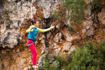 Highline in the mountains.