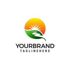 road and sun logo design concept template vector