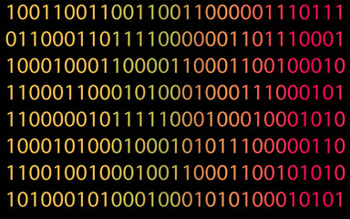 multi colors binary code on black background