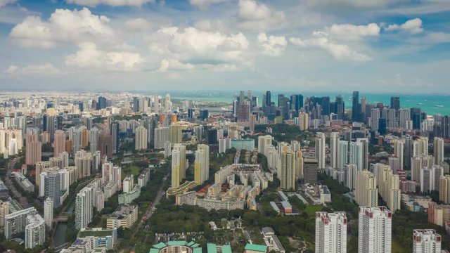 day time singapore cityscape famous living area aerial panorama 4k timelapse