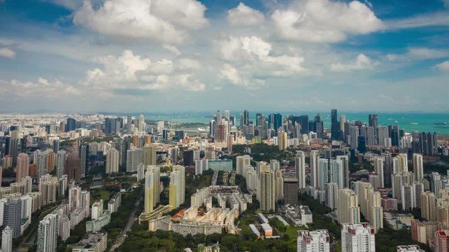 sunny day singapore cityscape bay aerial topdown panorama 4k timelapse