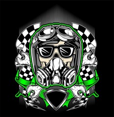 skull helmet racing with gas mask-vector