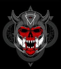 Fototapeta premium Hand drawn Spartan warrior skull wearing ancient helmet. Vector illustration - Vector