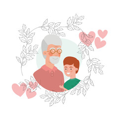 boy and grandfather with garland character