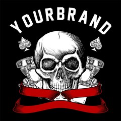 skull with machine hand drawing vector