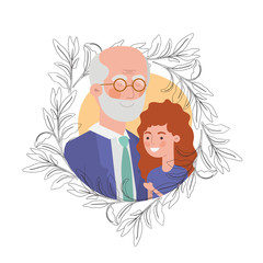 girl and grandfather with garland character