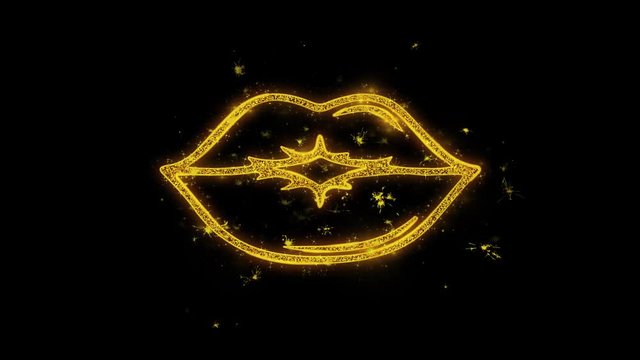 Kiss Me Lips Typography Written with Golden Particles Sparks Fireworks Display 4K. Greeting card, Celebration, Party Invitation, calendar, Gift, Events, Message, Holiday, Wishes Festival