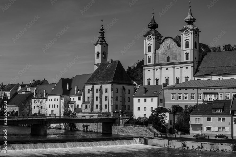 Sticker Church and bridge in Steyr Upper Austria / Austria