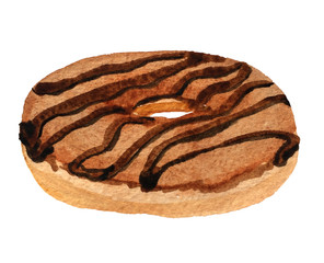 chocolate donut with glazed. watercolor illustration for design