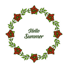 Vector illustration decor red wreath frame with invitation card hello summer