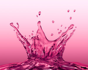 Water. Water splash isolated on. Pink color. 3D rendering.
