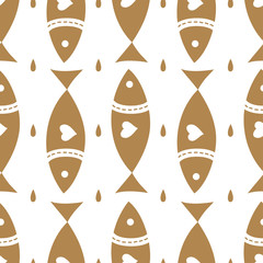 Lovers of fish. Cute vector line seamless pattern. Endless pattern can be used for ceramic tile, wallpaper, linoleum, textile, web page background.