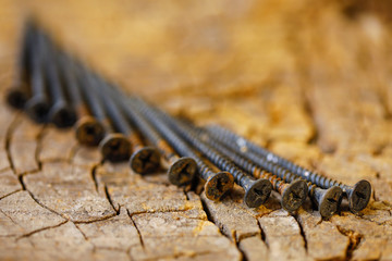 old screw on wooden background