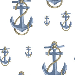 Seamless pattern with ropes and anchor. Sea motives background. Trendy print for textiles, wrapping paper, scarf.
