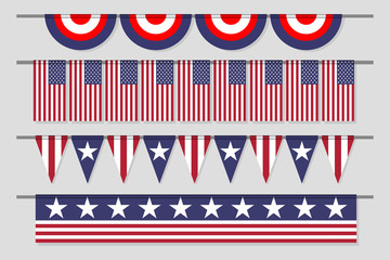 Fototapeta premium Hanging Decorative USA Banner Flag Set For Independence Day