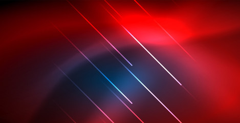 Neon glowing techno lines, blue hi-tech futuristic abstract background template with lights