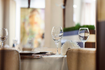 Tables set for meal in the restaurant