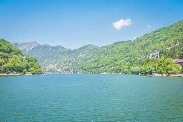 Fototapeta premium Go where you feel most alive, mountain with lake in nainital india, Nainital Tourism