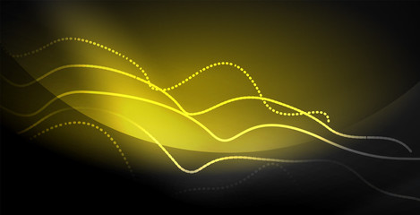 Glowing abstract wave on dark, shiny motion, magic space light. Techno abstract background