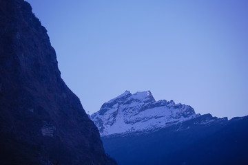 Mountain's village in the morning with sunlight at Lachen in North Sikkim, India.
