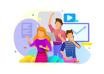 Social media concept landing page template. Landing page design of social media and entertainer. Modern flat design concepts for website design ui/ux and mobile website development.