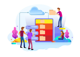 Landing page design concept of data center and backup data, maintenance and data storage. Vector illustration concepts for website design ui/ux and mobile website development.